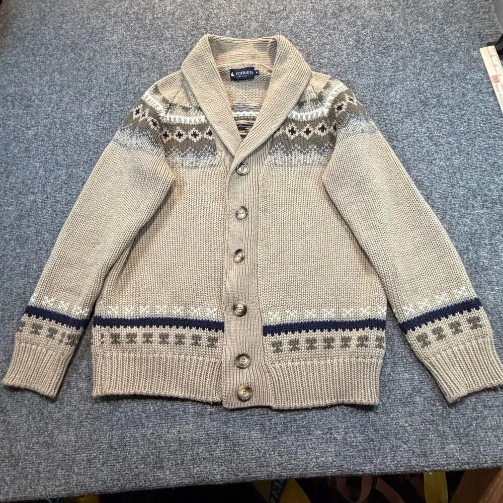 Formen Vintage Mens Medium Nordic Fair Isle Knit Shawl Collar Cardigan Sweater